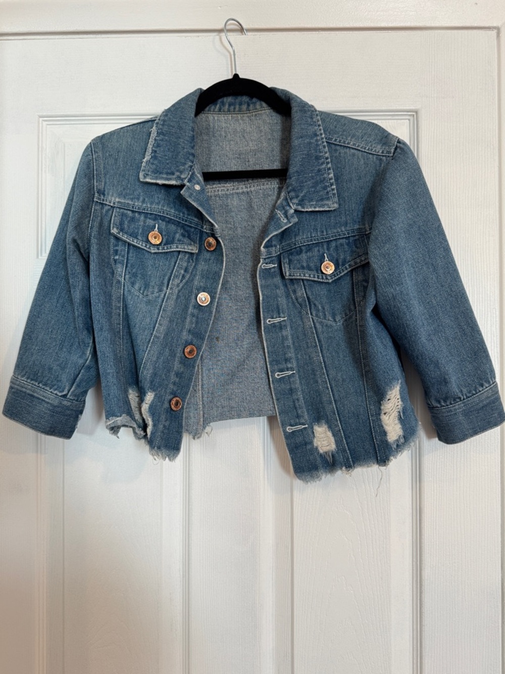 Distressed Cropped Denim Jacket